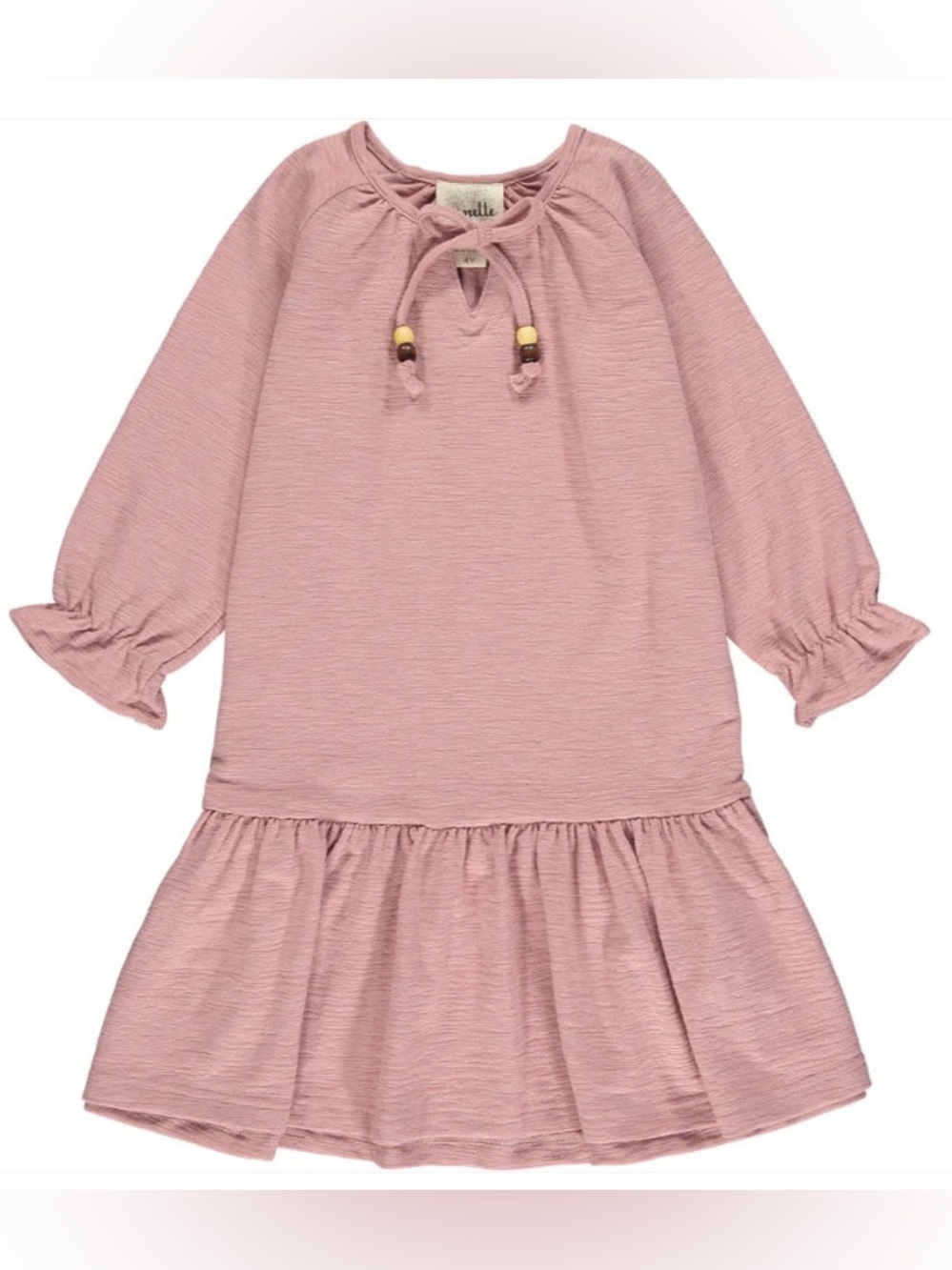 Girls Long-Sleeve Dress Tie Neck Top in rose